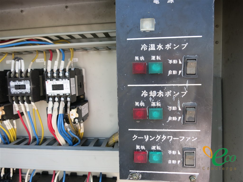 操作盤には、どの機器が動いているかが並んでいます。どれを、どの順で止めるかは、この並びを見ながら決めます。